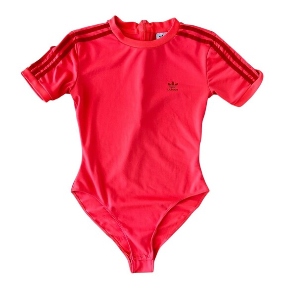 adidas Originals Bodysuit Womens XS Neon Pink Trefoil 3-Stripes Short - Picture 7 of 7